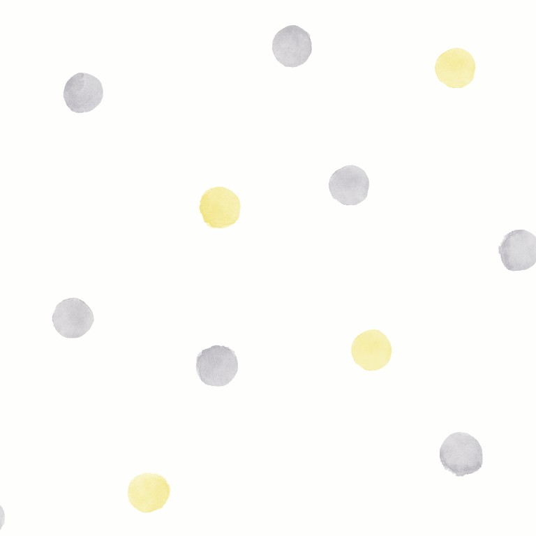 Over the Rainbow - Watercolour Polka Dots Grey / Yellow 91002